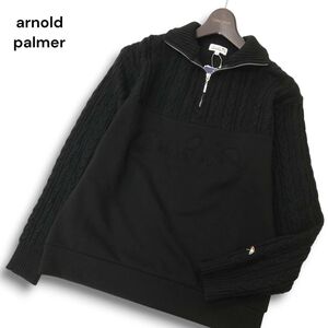 【新品 未使用】 arnold palmer アーノルドパーマー 秋冬 傘刺繍★ ハーフジップ ケーブルニット セーター Sz.S　メンズ 黒　C4T08743_A#B