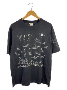 マルチプリント/袖プリント/POG/Tシャツ/XL/コットン/BLK