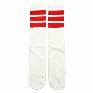 SkaterSocks (スケーターソックス) ロングソックス 靴下 男女兼用 Knee high White tube socks with Red stripes style 1 (25インチ)