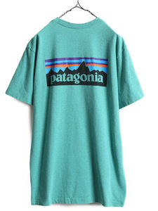 18年製 ■ パタゴニア プリント 半袖 Tシャツ ( メンズ L ) Patagonia アウトドア フィッツロイ P-6 ロゴT プリントT エメラルド グリーン