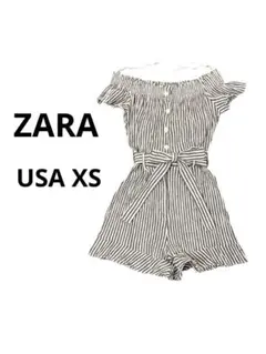 ZARA ザラ　オールインワン　ストライプ　フリル　肩開き　USA XS