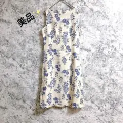 スピックアンドスパン　ワンピース【F】麻　清楚　上品　花柄　ノースリーブ