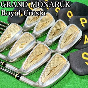 定価63万 最上級モデル GRANDMONARCK RoyalCresta 2008 グランドモナーク ロイヤルクレスタ アイアンセット 8本 右利き 金 ゴールド メンズ