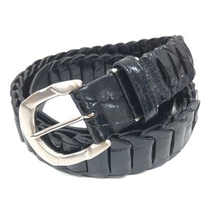 ●Crocodile Leather Belt ワニ革 クロコダイル オールレザー ベルト w87～92 黒 ブラック 革ベルト 特大 大きい 2L LL XL メンズ 紳士