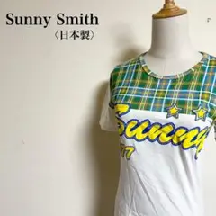 サニースミス　Uネックセンターロゴチェック半袖Tシャツ　可愛い