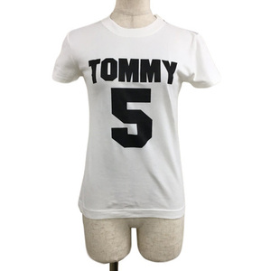 トミーガール tommy girl Tシャツ カットソー プルオーバー クルーネック プリント ロゴ 半袖 S 白 黒 ホワイト ブラック レディース