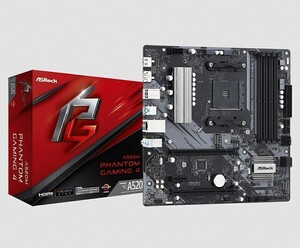 ASRock A520M Phantom Gaming 4 Socket AM4 Micro-ATX マザーボード + 8GBx2=16GBメモリ 未使用