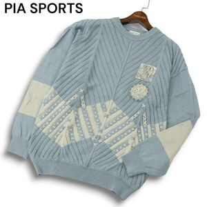 PIA SPORTS ピアスポーツ 秋冬 ゾウ エレファント ワッペン★ 切替デザイン ニット セーター Sz.4　メンズ 日本製　A4T12289_B#K