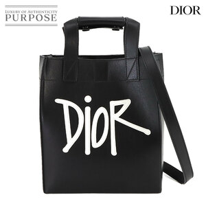 新品同様 クリスチャン ディオール Christian Dior ステューシー ショッパー 2way トート ショルダー バッグ レザー ブラック 90235872