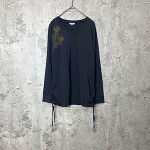 BODY WILD M Vネック ロング Tシャツ 長袖 花柄 レディース 薄手