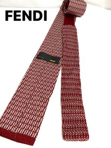 FENDI フェンディ ニットネクタイ ニットタイ ボウタイ レッド系 ズッカ FF 柄送料185円（追跡付）〜　ブランドネクタイ