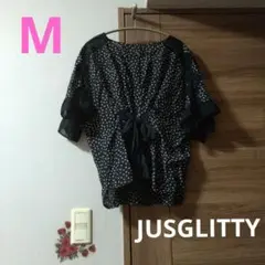 JUSGLITTY ドット 水玉 リボン ブラウス M レース 大人可愛い