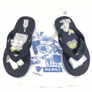 未使用品【パパス】本物 PAPAS 靴 25cm ブルーネイビー色系 ビーチサンダル スリッパ カジュアルシューズ 男性用 メンズ 袋付き