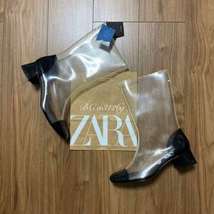 新品 ZARA SPECIAL EDITION スケルトン ロングブーツ 25.5cm 39 レディース ザラ スニーカー シューズ 長靴 脚長 細見え