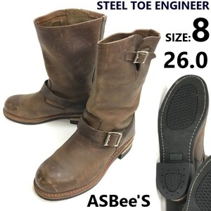 アスビーズ/ASBeeS★本革/スチールトゥ/エンジニアブーツ【8/26.5/茶/brown】安全靴/STEEL TOE ENGINEER/Leather/Boots/shoes◆pWB113-11