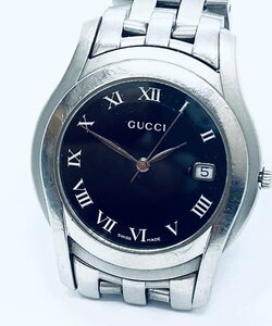 ●1円 ～ グッチ Gucci 5500M QZ 黒文字盤 ラウンド メンズ用 クォーツ式 ＭＢnK