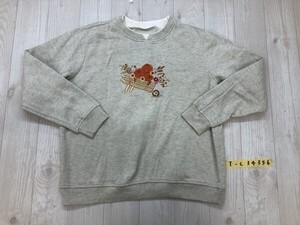 レディース かぼちゃ 花刺繍 裏起毛 トレーナー 杢グレー