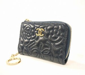 CHANEL シャネル カメリア ラムスキン コインケース キーリングつき ブラック 黒 ウォレット 小銭入れ ココマーク