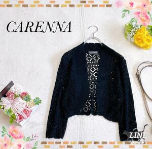 《CARENNA》カレナ レース編み ボタンレス ボレロ ブラック 七分袖