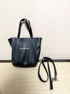 【used品】BALENCIAGA バレンシアガ エブリデイトート XXS 2way ショルダー トートバッグ ハンド オールレザー ブラック 黒 ロゴ 