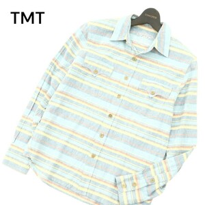 TMT ティーエムティー ビッグホリデー 春夏 麻 リネン&コットン★ ボーダー 長袖 ウエスタン シャツ Sz.S　メンズ 日本製　A4T02893_3#A