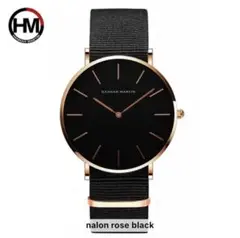 HM import nylon watch black gold