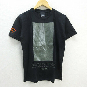 G■ビームス/BEAMS T プリントTシャツ/コットン【M】黒/men