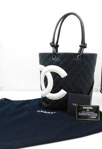 CHANEL シャネル ★ 美品！！ カンボンライン ココマーク ラムスキン トートバッグ 黒 カード/保存袋付き 9番台