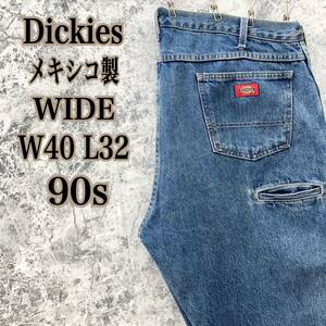 ID451 メキシコ製 アメリカ USA 古着 USED ディッキーズ Dickies ワンポイントタグ ワイド ルーズ ストレート デニム パンツ 90s 極太