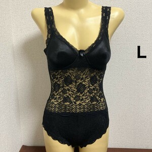 C746ストレッチ♪ブラックのレース切り替え女子ボディーブリファー♪コレクションや撮影会にも♪サイズL