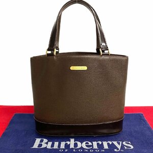 ほぼ未使用 希少品 BURBERRY バーバリー ロゴ 金具 ノバチェック レザー 本革 ハンドバッグ ミニ トートバッグ ブラウン 茶 27110