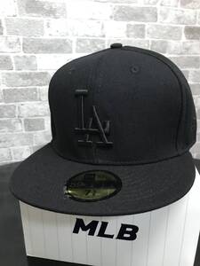 MLB大谷翔平所属LAドジャース×NEWERA 59FIFTY大人気総ブラックモデルフィッテッドキャップ5/8