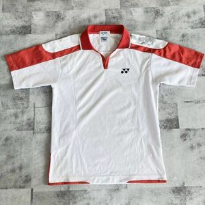 YONEX ヨネックス ポロシャツ ロゴ刺繍 古着 メンズ ゴルフウェア テニス バドミントン スポーツウェア ホワイト レッド