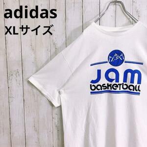 adidas アディダス バスケットボール Tシャツ 半袖シャツ メンズ XLサイズ 半袖Tシャツ デカロゴ 白 古着 送料無料 大きめ パフォーマンス