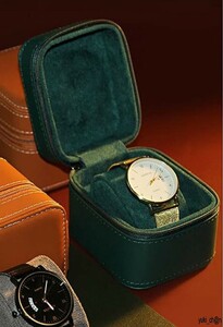 本革 時計ケース 1本 腕時計 グリーン 収納ボックス 高級感 厚手レザー 防水 耐衝撃 収納ケース時計携帯 旅行 出張 持運び おしゃれ
