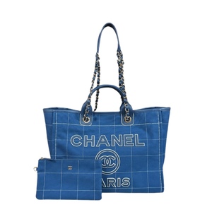 シャネル ドーヴィルGM ショルダーバッグ キャンバス A66941 ブルー レディース CHANEL 中古 美品