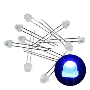 LED 発光ダイオード 4.8mm 帽子型 青色 乳白色レンズ 1000-1200mcd 460-465nm 3.0-3.2V 100個