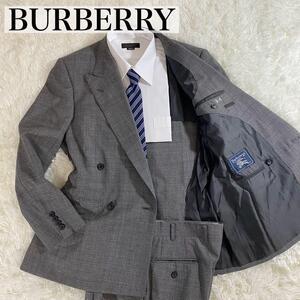 【美品】BURBERRY PRORSUM バーバリー セットアップ スーツ 千鳥柄 ダブルボタン フォーマル ビジネス 2B 背抜き グレー メンズ