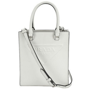 プラダ PRADA エンボス トライアングルロゴ ミニ トートバッグ 2way ショルダー 1BA333 ホワイト 白 レザー ハンドバッグ 中古