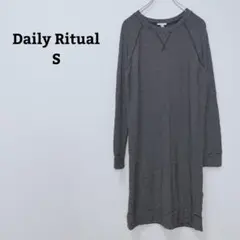 Daily Ritual　長袖ワンピース　ボーダー　ストレッチ　膝丈　楽ちん　Ｓ