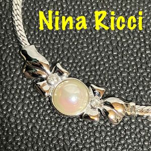 【ws550】未使用 ニナリッチ パール リボン シルバーカラー ネックレス Nina Ricci