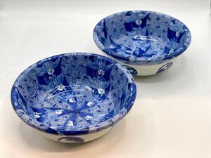 1円〜■古伊万里 染付鉢 深鉢 鉢 ベロ鉢 染絵 陶器 時代物 骨董 古美術 初出し 旧家蔵出し 蔵出 染付■兵庫県姫路市から 24-3429