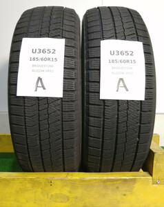 185/60R15 84Q Bridgestone BLIZZAK VRX2 中古 スタッドレスタイヤ 2本セット 2022年製 ※本州送料無料 185/60/15 ブリヂストン U3652.A