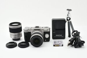 Pentax Q10 1240万画素 シルバー + 02/06 15-45mm/5-15mm ダブルズームキット [美品] 三脚 バッテリー 充電器付き 手ぶれ補正