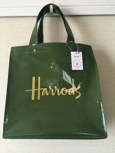 Harrods　ハロッズ　ビニール　トートバッグ　グリーン　ロゴバッグ　未使用　25ｃｍ×25ｃｍ×10ｃｍ