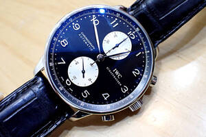 正規 希少◆IWC ポルトギーゼ クロノグラフ ◆Ref.3714　逆パンダ/黒×白 メンズ自動巻き腕時計