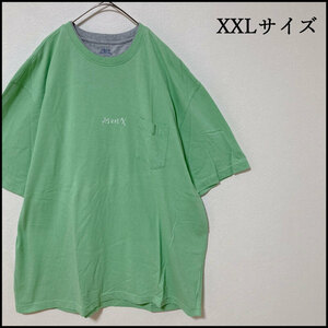 メンズ服ロゴ刺繍半袖TシャツXXL　古着屋 ブランド　ストリート系　緑　丸首　夏