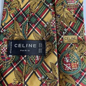 CELINE(セリーヌ) 黄色緑葉っぱチェックネクタイ