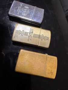 ZIPPO スリムタイプ3点セット　シルバー　 真鍮　SOLID BRASS 喫煙具