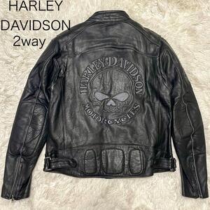 1円　激レア【HARLEY DAVIDSON　ハーレーダヴィッドソン】スカル　ドクロ　ロゴ ライダースジャケット レザージャケット　黒 Lサイズ 本革